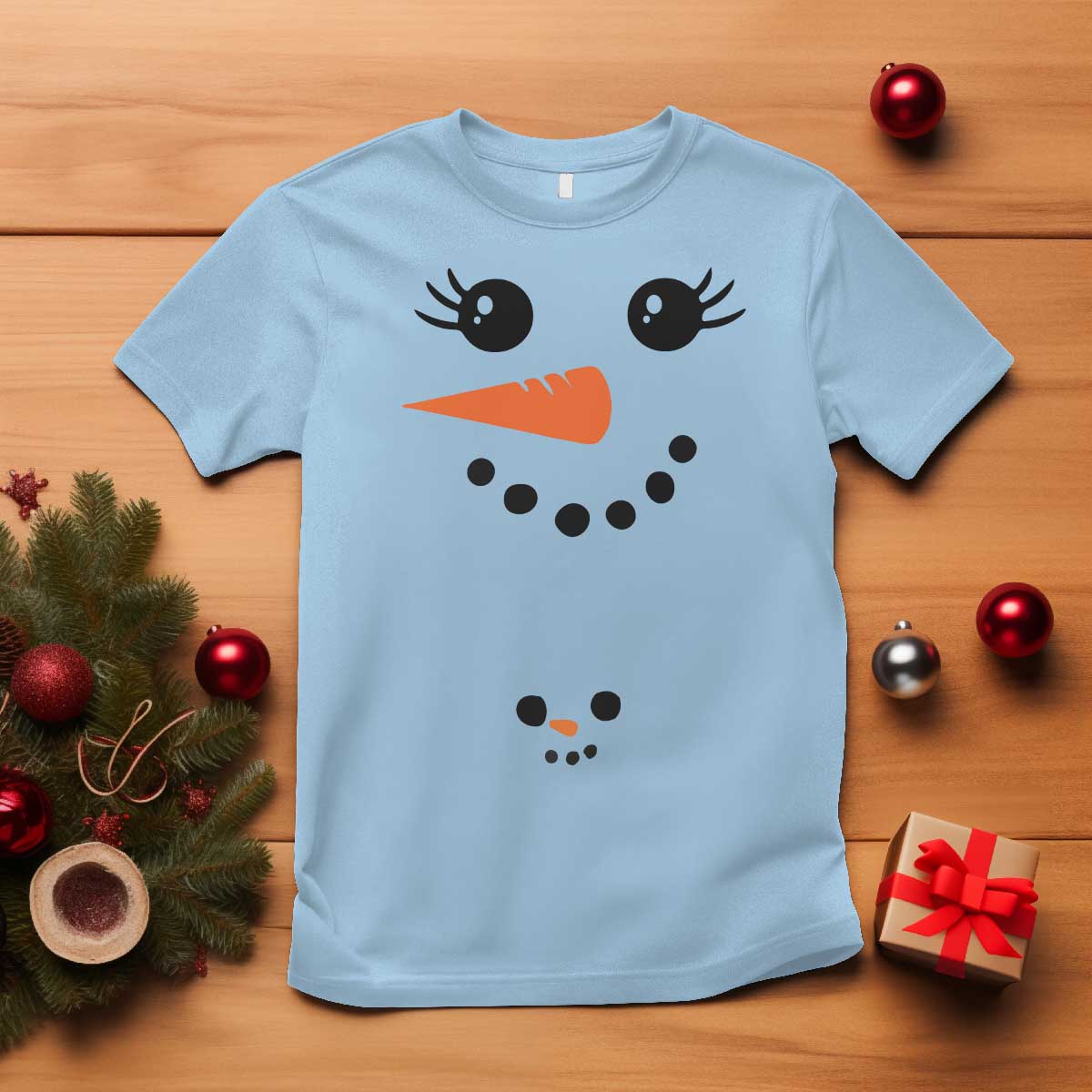 Christmas Pregnancy Announcement T Shirt Snowman Face Xmas Maternity Gift TS10 Light Blue Print Your Wear
