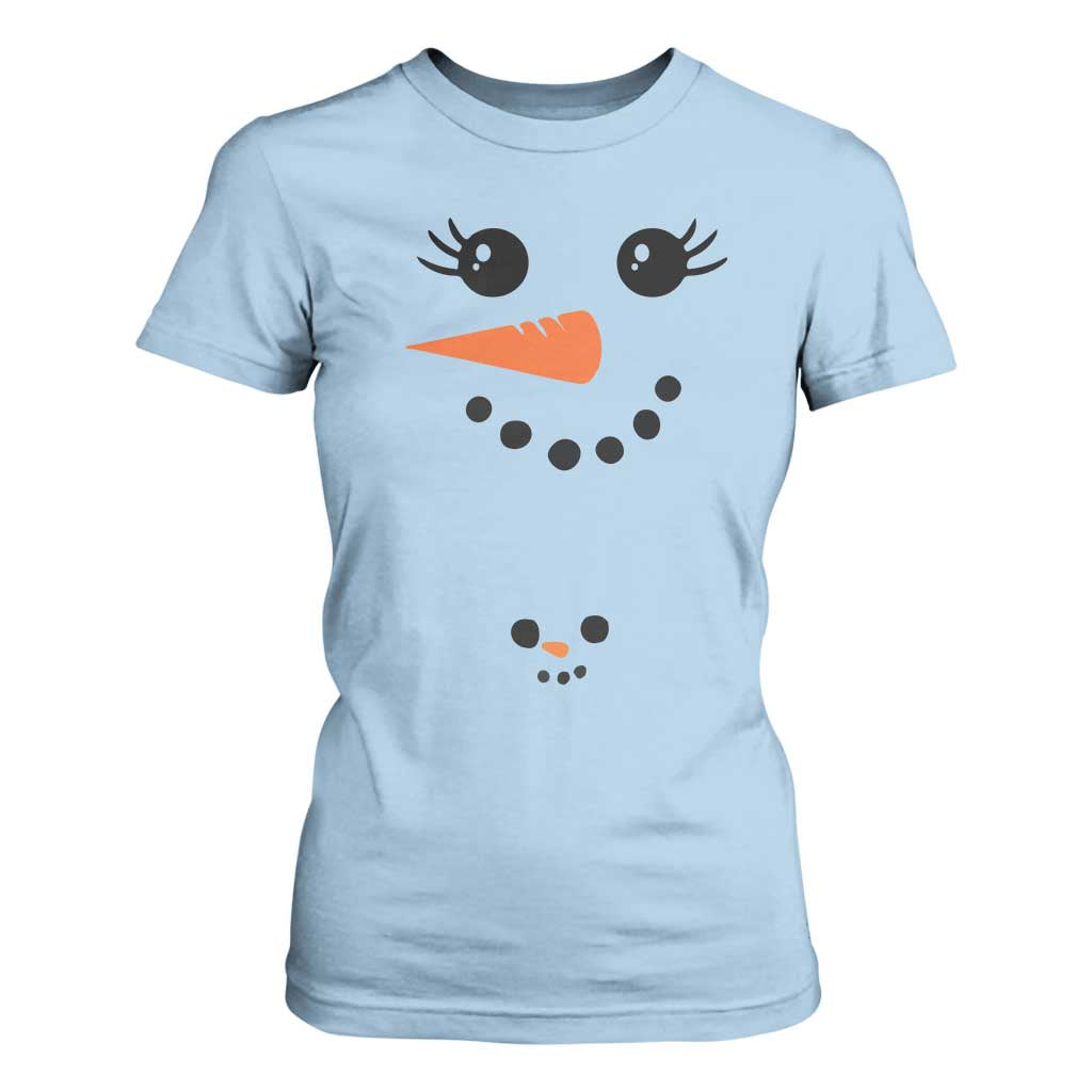 Christmas Pregnancy Announcement T Shirt For Women Snowman Face Xmas Maternity Gift TS10 Light Blue Print Your Wear