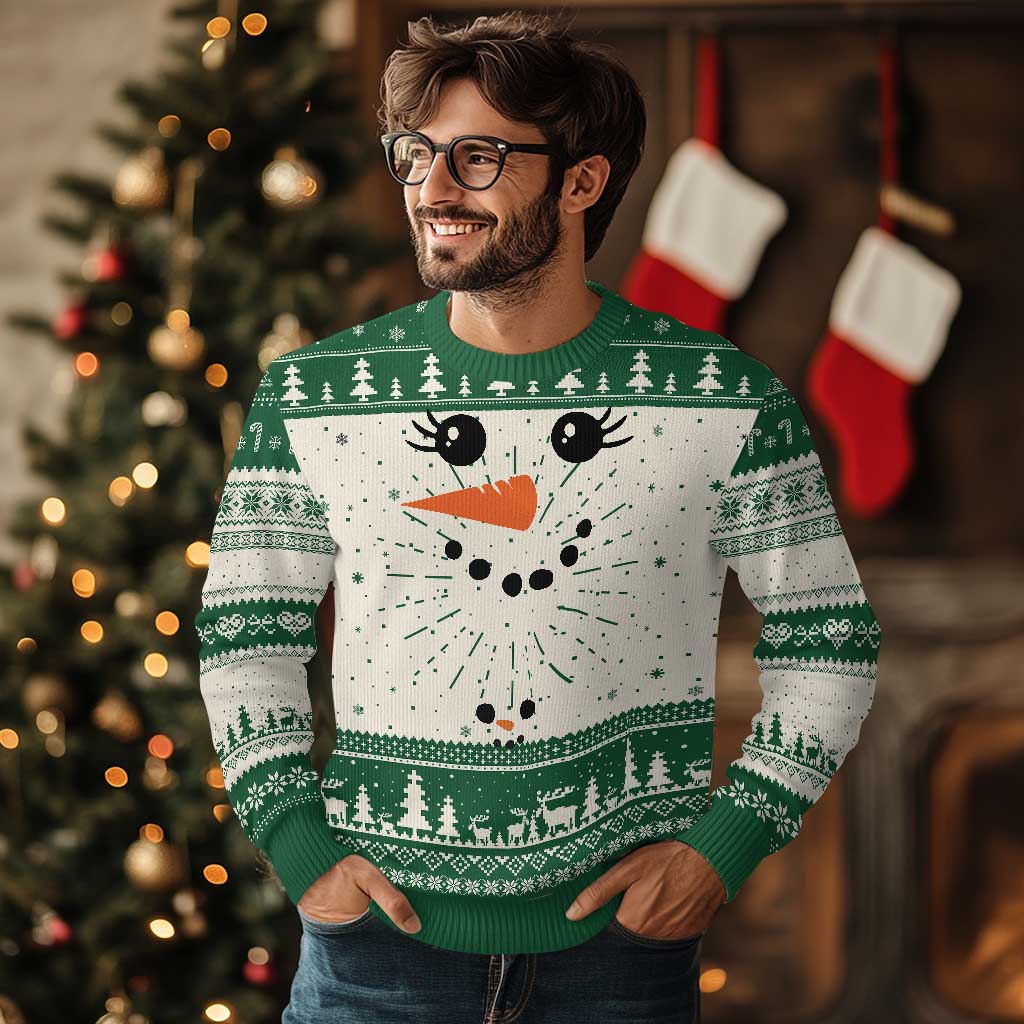 Pregnancy Announcement Ugly Christmas Sweater Snowman Face Xmas Maternity Gift TS10 Green Print Your Wear