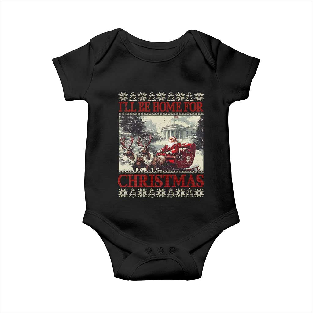 Funny Trump Christmas Baby Onesie I'll Be Home For Christmas Ugly Xmas Santa Trump Riding Sleigh TS10 Black Print Your Wear