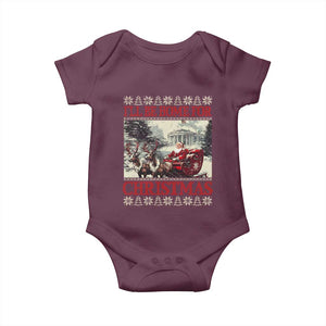 Funny Trump Christmas Baby Onesie I'll Be Home For Christmas Ugly Xmas Santa Trump Riding Sleigh TS10 Maroon Print Your Wear