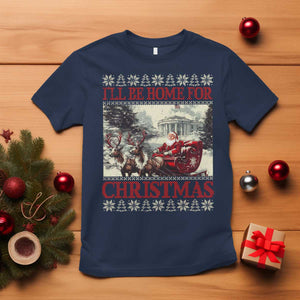 Funny Trump Christmas T Shirt I'll Be Home For Christmas Ugly Xmas Santa Trump Riding Sleigh TS10 Navy Print Your Wear