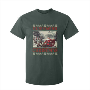 Funny Trump Christmas T Shirt For Kid I'll Be Home For Christmas Ugly Xmas Santa Trump Riding Sleigh TS10 Dark Forest Green Print Your Wear