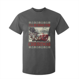 Funny Trump Christmas T Shirt For Kid I'll Be Home For Christmas Ugly Xmas Santa Trump Riding Sleigh TS10 Dark Heather Print Your Wear