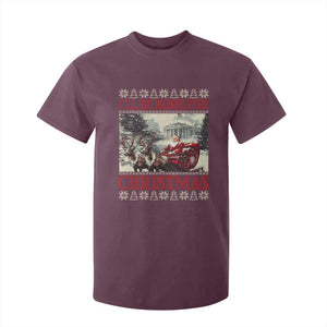 Funny Trump Christmas T Shirt For Kid I'll Be Home For Christmas Ugly Xmas Santa Trump Riding Sleigh TS10 Maroon Print Your Wear