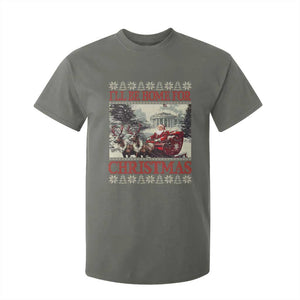 Funny Trump Christmas T Shirt For Kid I'll Be Home For Christmas Ugly Xmas Santa Trump Riding Sleigh TS10 Military Green Print Your Wear