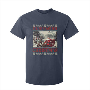 Funny Trump Christmas T Shirt For Kid I'll Be Home For Christmas Ugly Xmas Santa Trump Riding Sleigh TS10 Navy Print Your Wear
