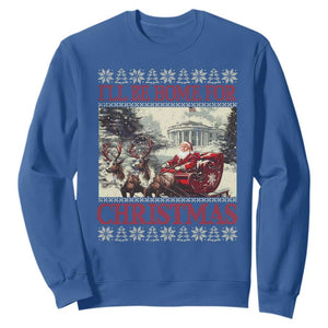 Funny Trump Christmas Sweatshirt I'll Be Home For Christmas Ugly Xmas Santa Trump Riding Sleigh TS10 Royal Blue Print Your Wear
