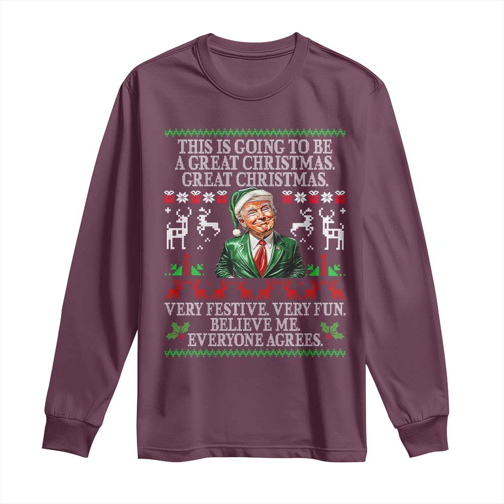 Funny Christmas Trump Long Sleeve Shirt Make Christmas Great Again Ugly Christmas Sweater TS10 Maroon Print Your Wear