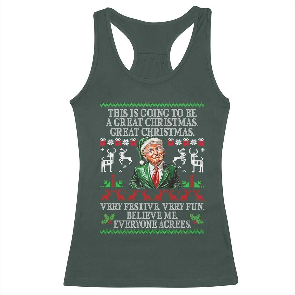 Funny Christmas Trump Racerback Tank Top Make Christmas Great Again Ugly Christmas Sweater TS10 Dark Forest Green Print Your Wear