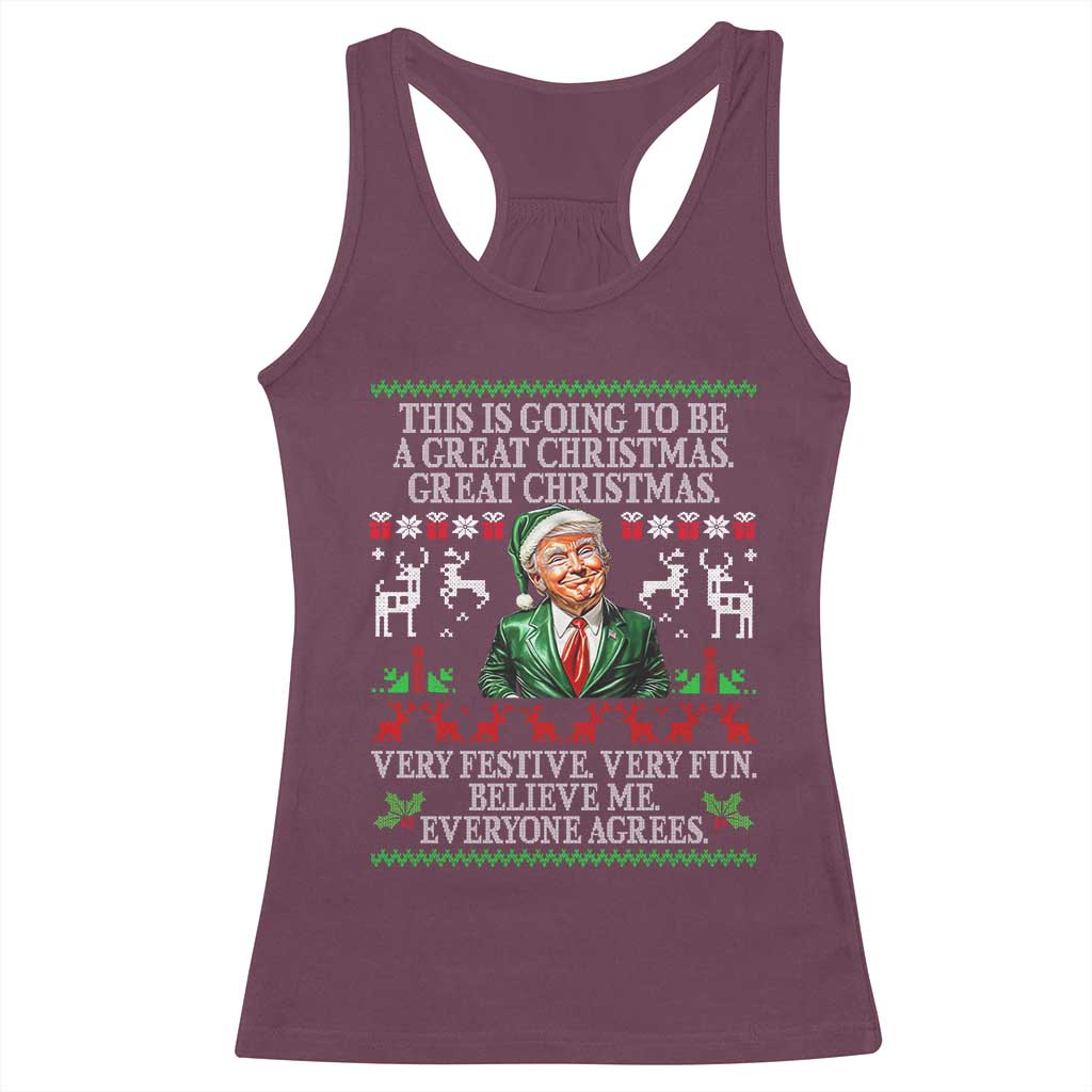 Funny Christmas Trump Racerback Tank Top Make Christmas Great Again Ugly Christmas Sweater TS10 Maroon Print Your Wear