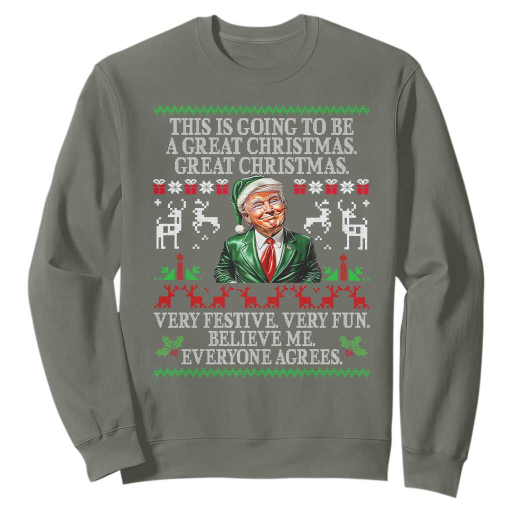 Funny Christmas Trump Sweatshirt Make Christmas Great Again Ugly Christmas Sweater TS10 Military Green Print Your Wear