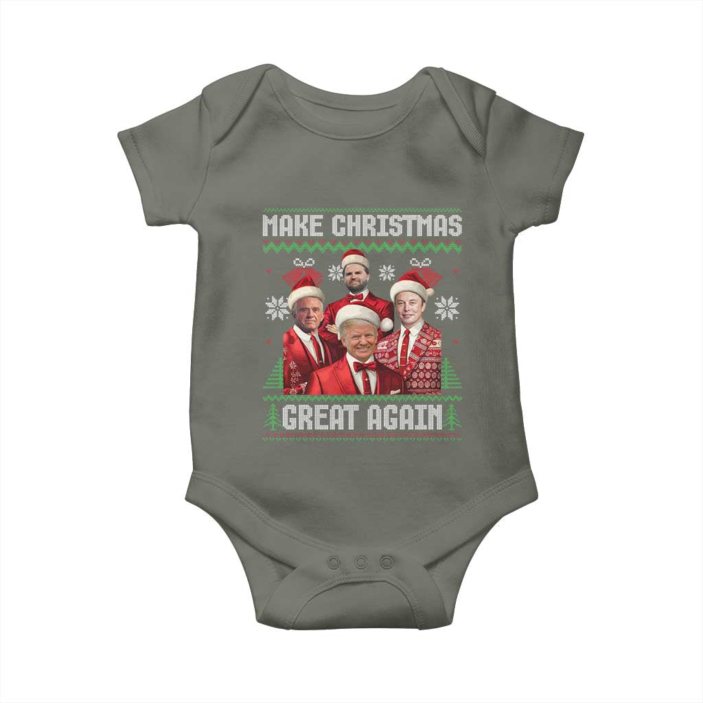 Christmas Trump Vance Baby Onesie Make Christmas Great Again Ugly Christmas Sweater TS10 Military Green Print Your Wear