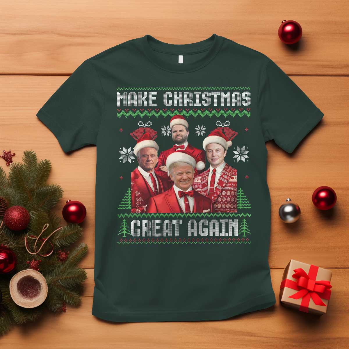 Christmas Trump Vance T Shirt Make Christmas Great Again Ugly Christmas Sweater TS10 Dark Forest Green Print Your Wear