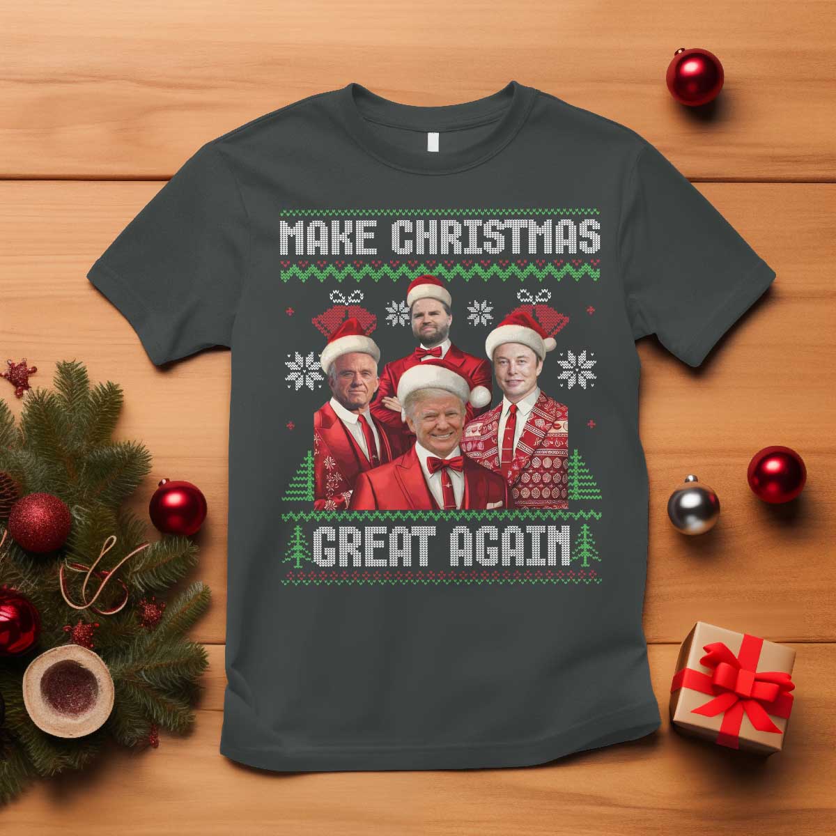 Christmas Trump Vance T Shirt Make Christmas Great Again Ugly Christmas Sweater TS10 Dark Heather Print Your Wear