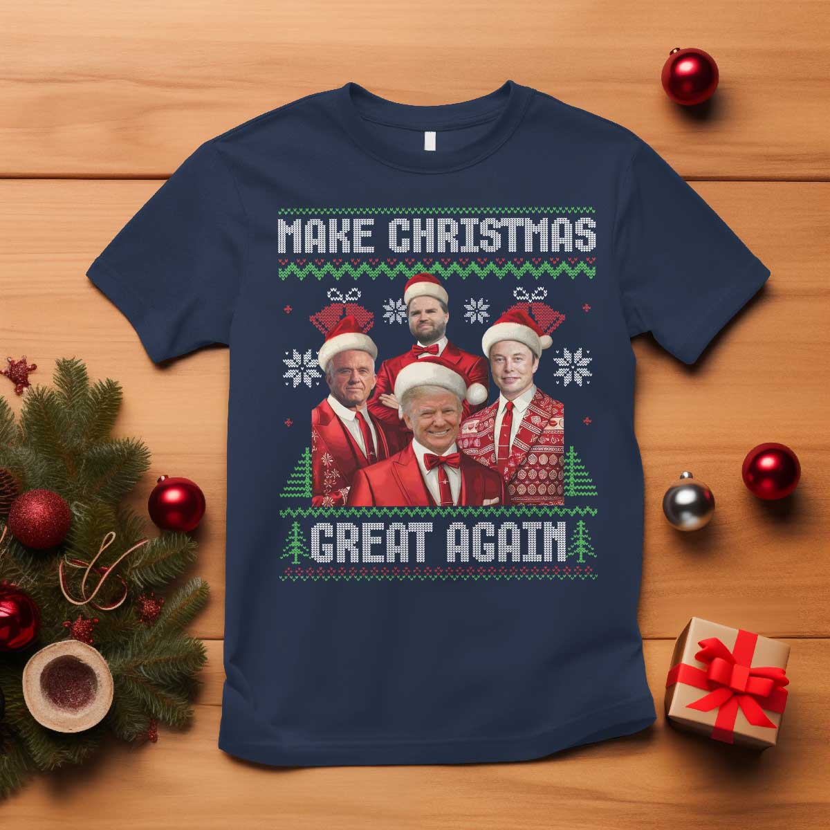 Christmas Trump Vance T Shirt Make Christmas Great Again Ugly Christmas Sweater TS10 Navy Print Your Wear