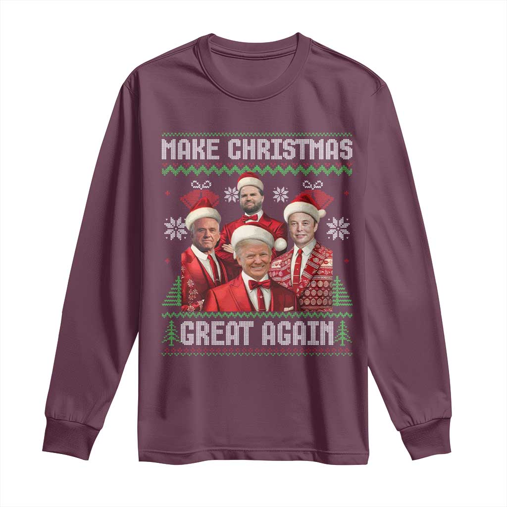Christmas Trump Vance Long Sleeve Shirt Make Christmas Great Again Ugly Christmas Sweater TS10 Maroon Print Your Wear