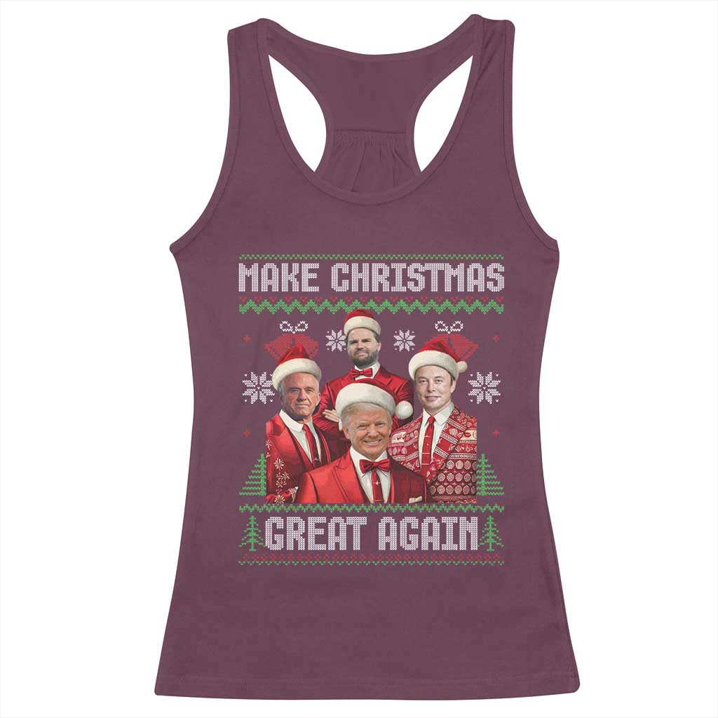 Christmas Trump Vance Racerback Tank Top Make Christmas Great Again Ugly Christmas Sweater TS10 Maroon Print Your Wear