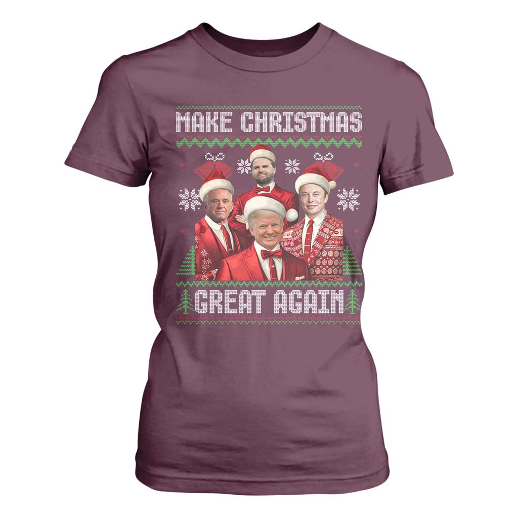 Christmas Trump Vance T Shirt For Women Make Christmas Great Again Ugly Christmas Sweater TS10 Maroon Print Your Wear