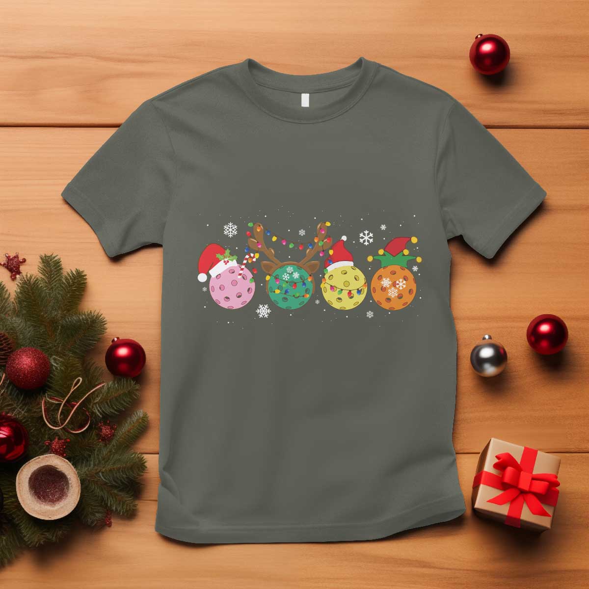 Funny Pickleball Lover Christmas T Shirt TS10 Military Green Print Your Wear
