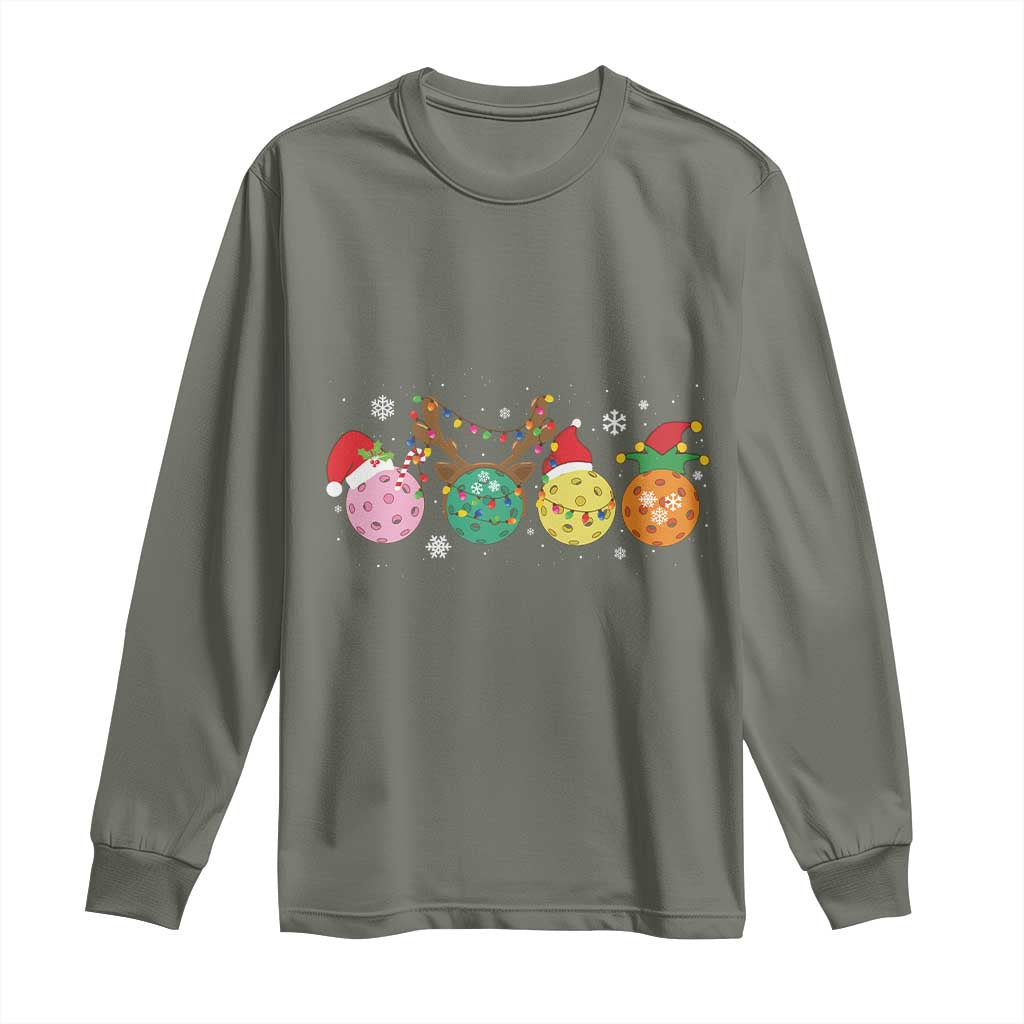 Funny Pickleball Lover Christmas Long Sleeve Shirt TS10 Military Green Print Your Wear
