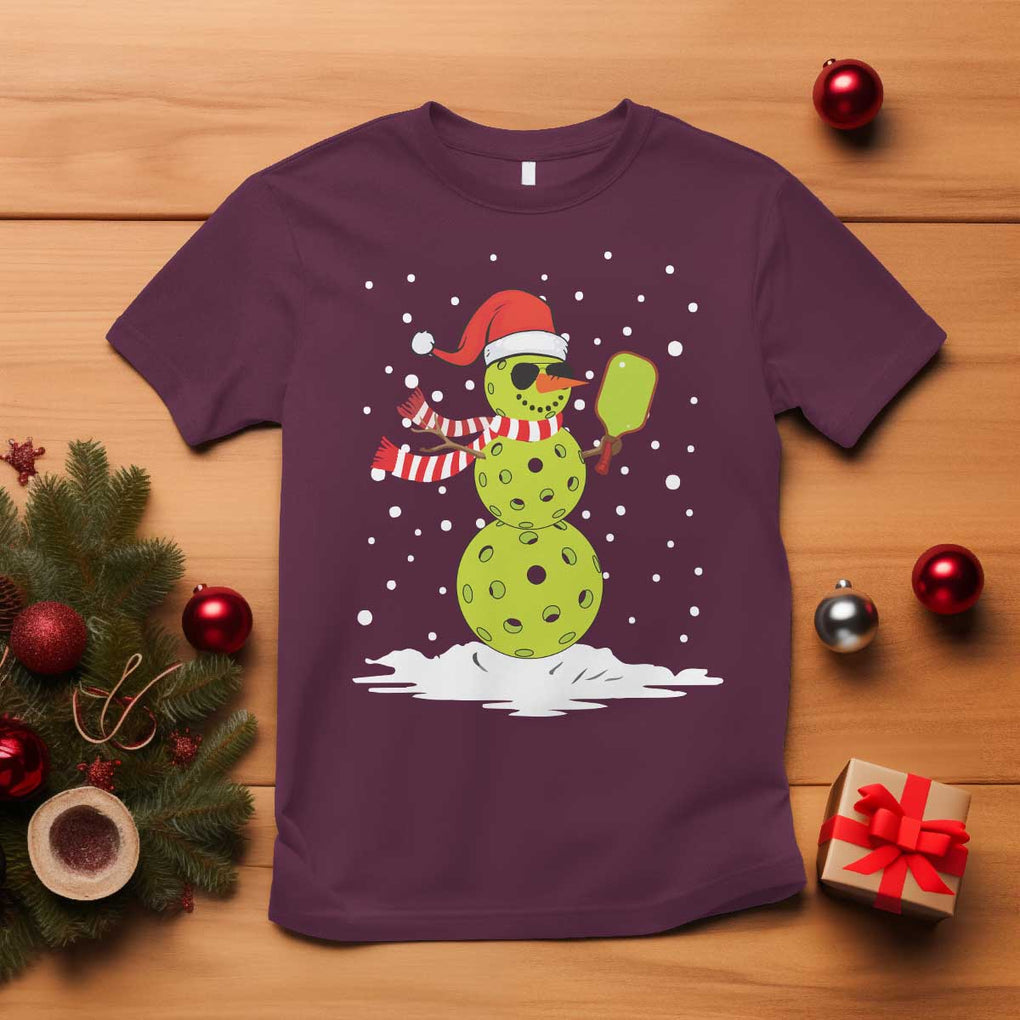 Pickleball Christmas T Shirt Santa Hat Snowman Xmas TS10 Maroon Print Your Wear