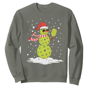 Pickleball Christmas Sweatshirt Santa Hat Snowman Xmas TS10 Military Green Print Your Wear