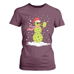 Pickleball Christmas T Shirt For Women Santa Hat Snowman Xmas TS10 Maroon Print Your Wear