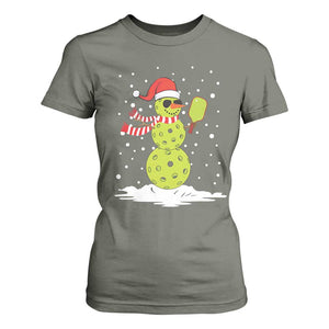 Pickleball Christmas T Shirt For Women Santa Hat Snowman Xmas TS10 Military Green Print Your Wear