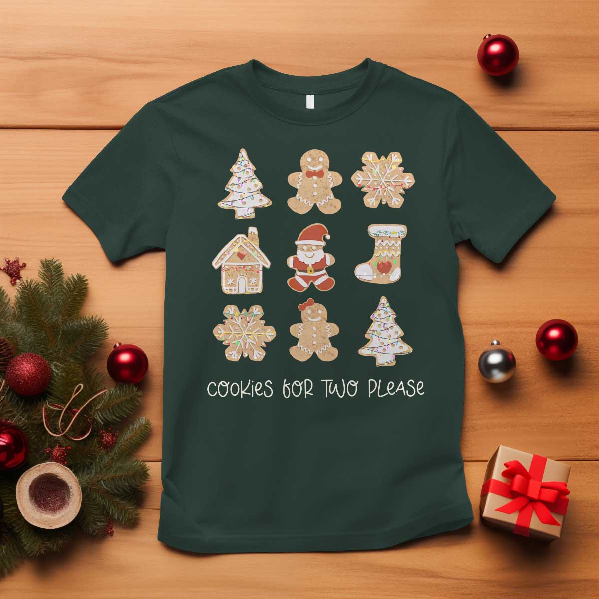 Christmas Pregnancy Announcement T Shirt Cookies For Two Please Maternity Gift TS10 Dark Forest Green Print Your Wear
