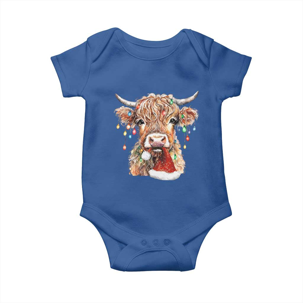 Christmas Cow Baby Onesie Highland Cow Lights Santa Hats Farm Xmas TS10 Royal Blue Print Your Wear