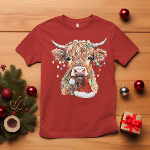 Christmas Cow T Shirt Highland Cow Lights Santa Hats Farm Xmas TS10 Red Print Your Wear