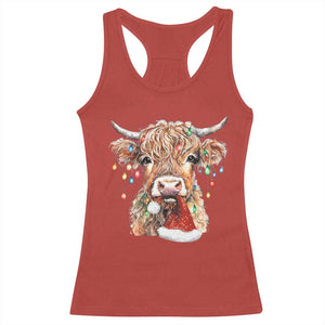 Christmas Cow Racerback Tank Top Highland Cow Lights Santa Hats Farm Xmas TS10 Red Print Your Wear