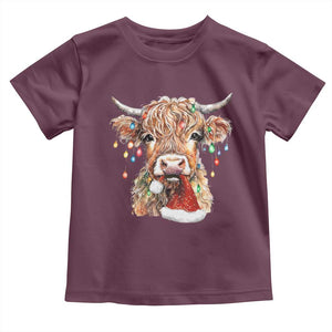Christmas Cow Toddler T Shirt Highland Cow Lights Santa Hats Farm Xmas TS10 Maroon Print Your Wear