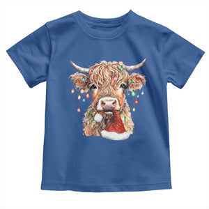 Christmas Cow Toddler T Shirt Highland Cow Lights Santa Hats Farm Xmas TS10 Royal Blue Print Your Wear