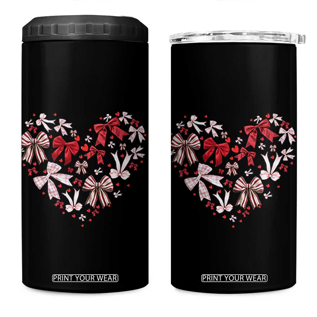 Coquette Valentine's Day Heart Bow 4 in 1 Can Cooler Tumbler TS10 One Size: 16 oz Black Print Your Wear