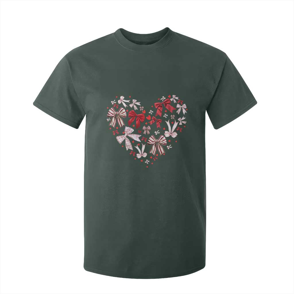 Coquette Valentine's Day Heart Bow T Shirt For Kid TS10 Dark Forest Green Print Your Wear
