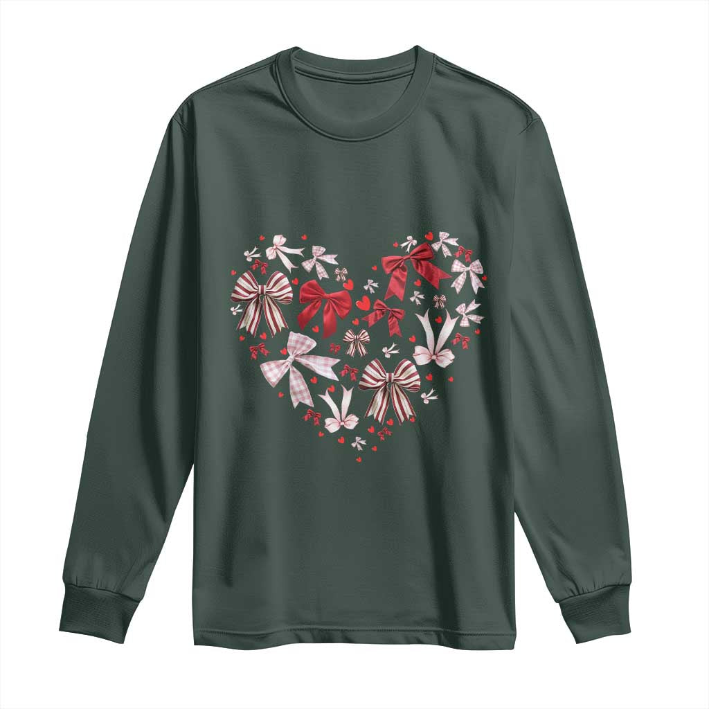 Coquette Valentine's Day Heart Bow Long Sleeve Shirt TS10 Dark Forest Green Print Your Wear