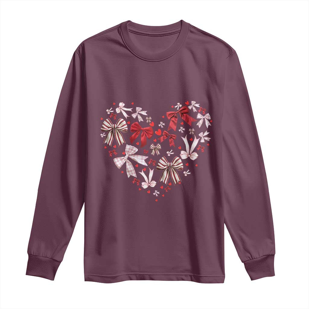 Coquette Valentine's Day Heart Bow Long Sleeve Shirt TS10 Maroon Print Your Wear