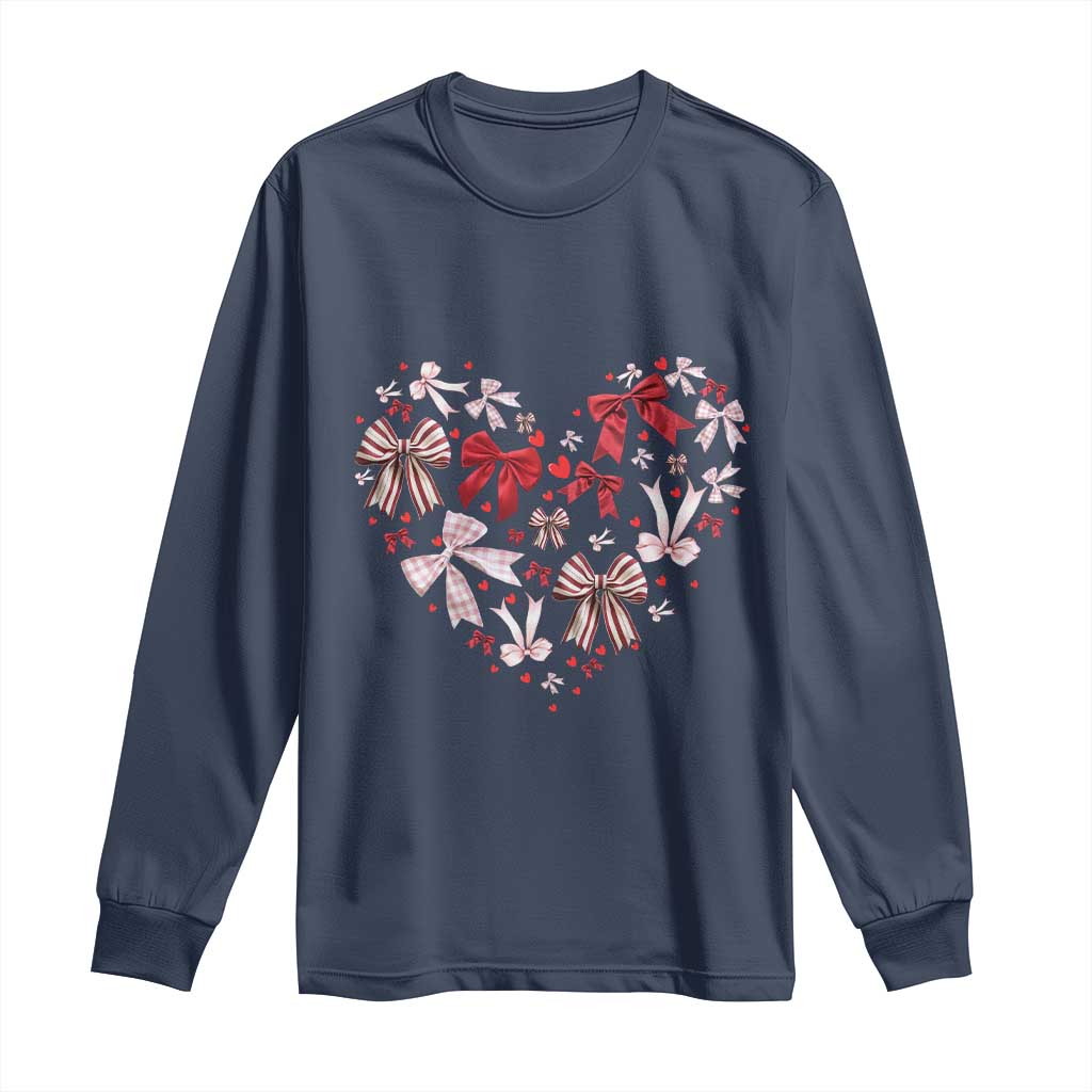 Coquette Valentine's Day Heart Bow Long Sleeve Shirt TS10 Navy Print Your Wear