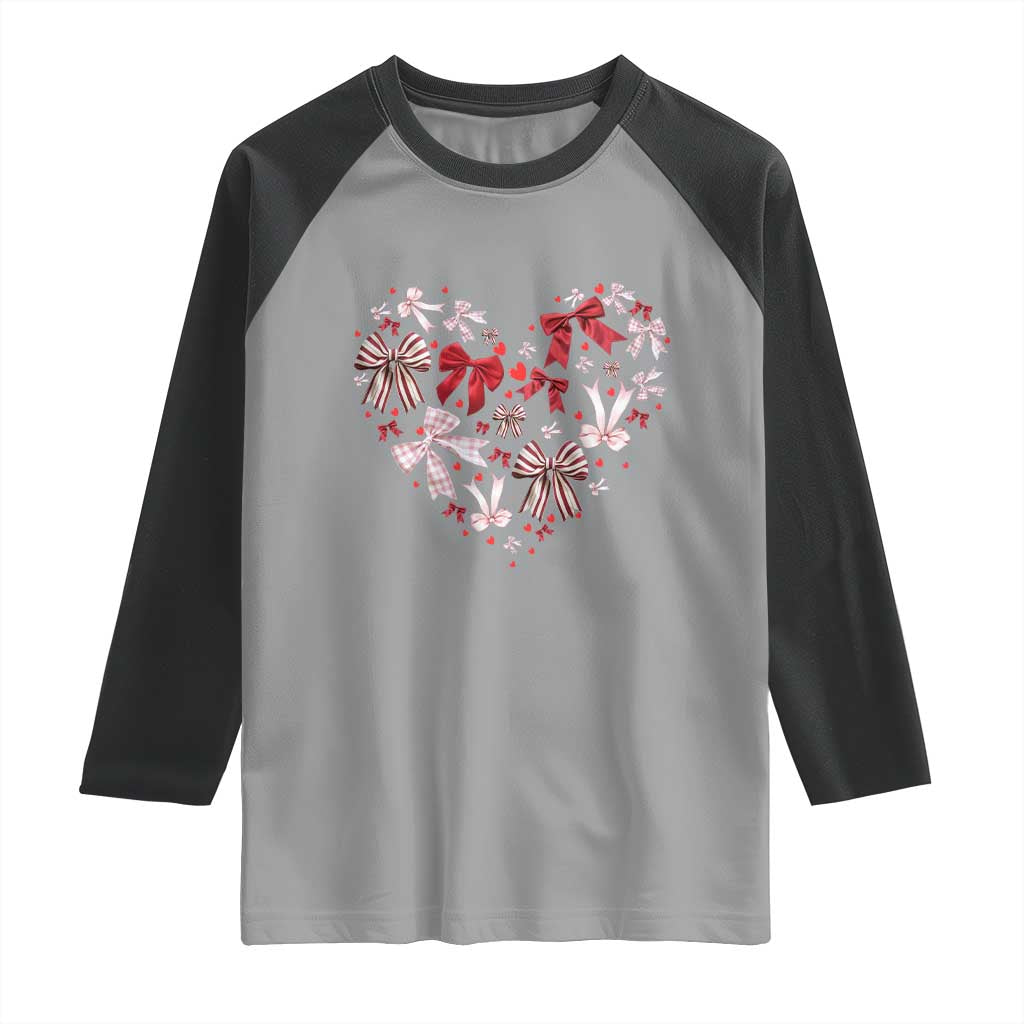 Coquette Valentine's Day Heart Bow Raglan Shirt TS10 Sport Gray Black Print Your Wear