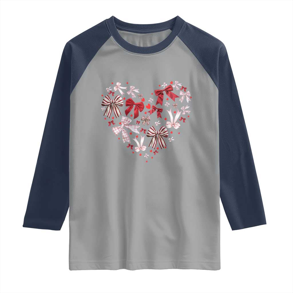 Coquette Valentine's Day Heart Bow Raglan Shirt TS10 Sport Gray Navy Print Your Wear