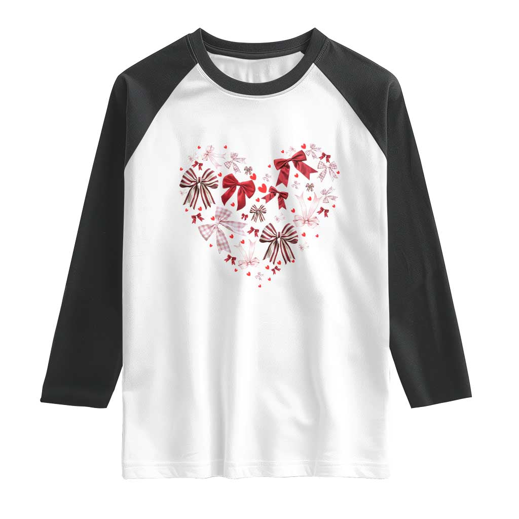 Coquette Valentine's Day Heart Bow Raglan Shirt TS10 White Black Print Your Wear