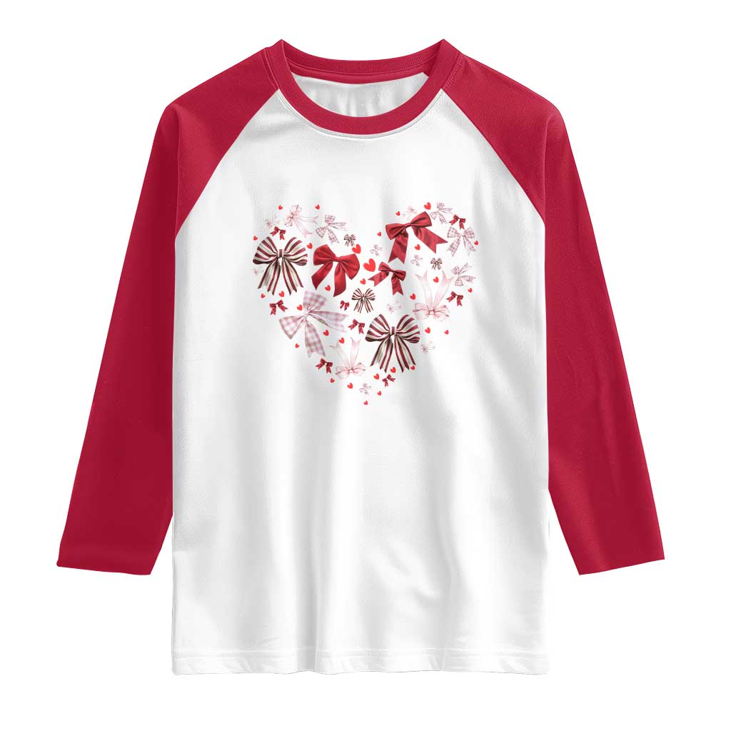 Coquette Valentine's Day Heart Bow Raglan Shirt TS10 White Red Print Your Wear