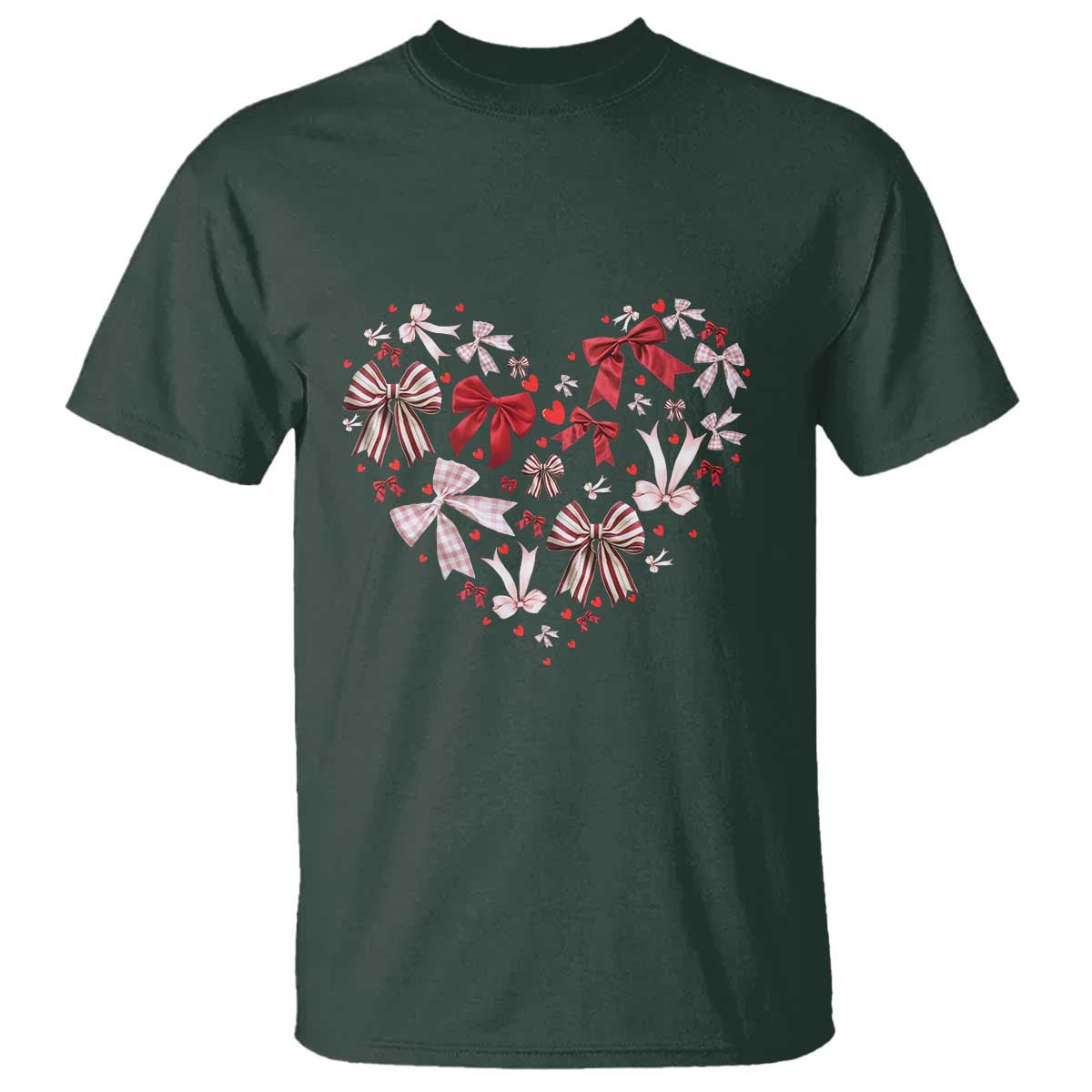 Coquette Valentine's Day Heart Bow T Shirt TS10 Dark Forest Green Print Your Wear