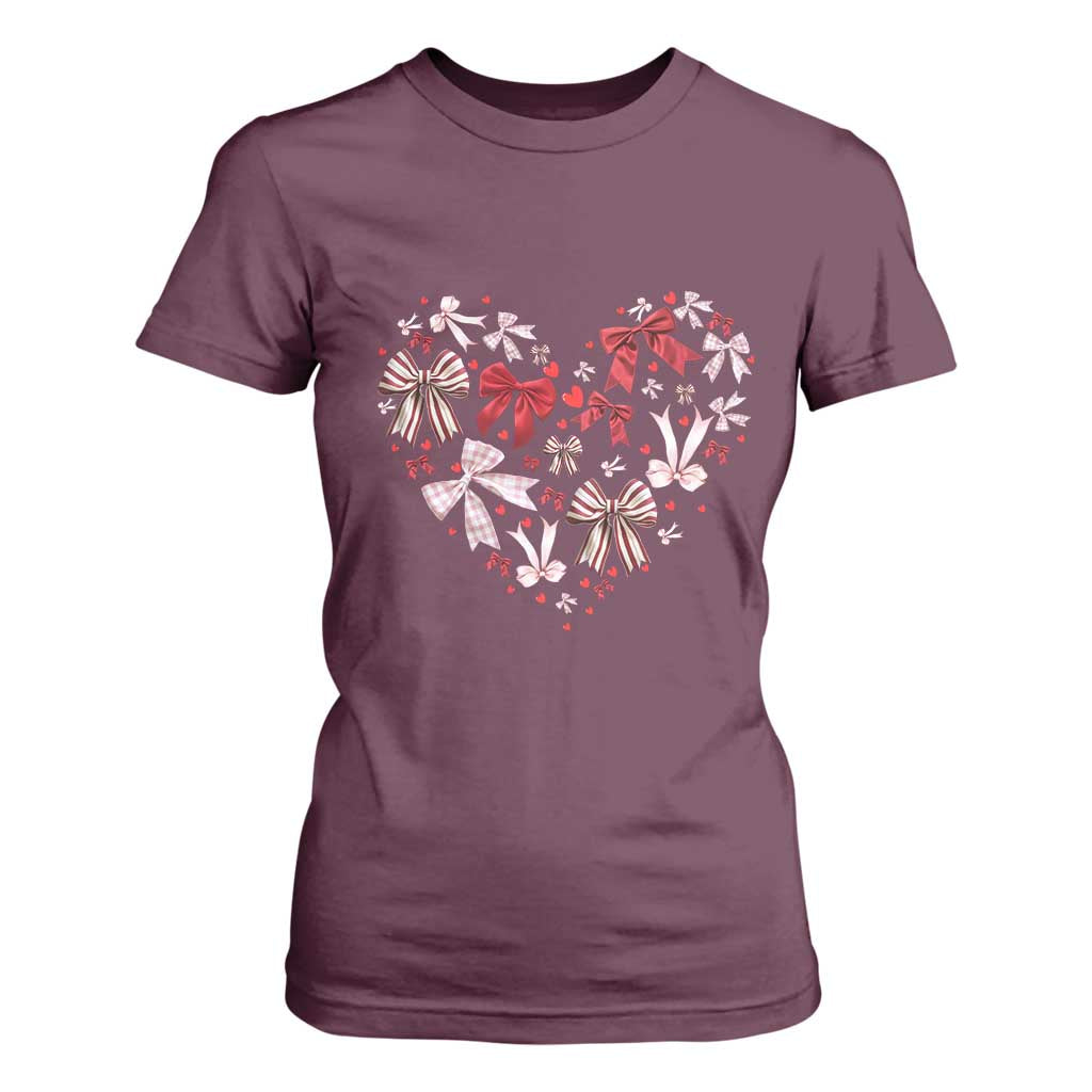 Coquette Valentine's Day Heart Bow T Shirt For Women TS10 Maroon Print Your Wear