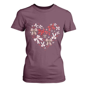 Coquette Valentine's Day Heart Bow T Shirt For Women TS10 Maroon Print Your Wear