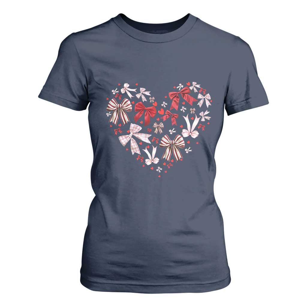 Coquette Valentine's Day Heart Bow T Shirt For Women TS10 Navy Print Your Wear