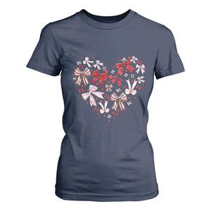 Coquette Valentine's Day Heart Bow T Shirt For Women TS10 Navy Print Your Wear