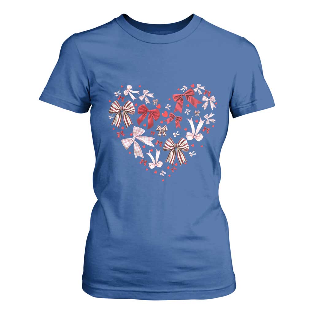 Coquette Valentine's Day Heart Bow T Shirt For Women TS10 Royal Blue Print Your Wear